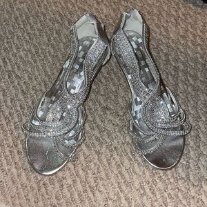 Beautiful girl heels with rhinestones on front.